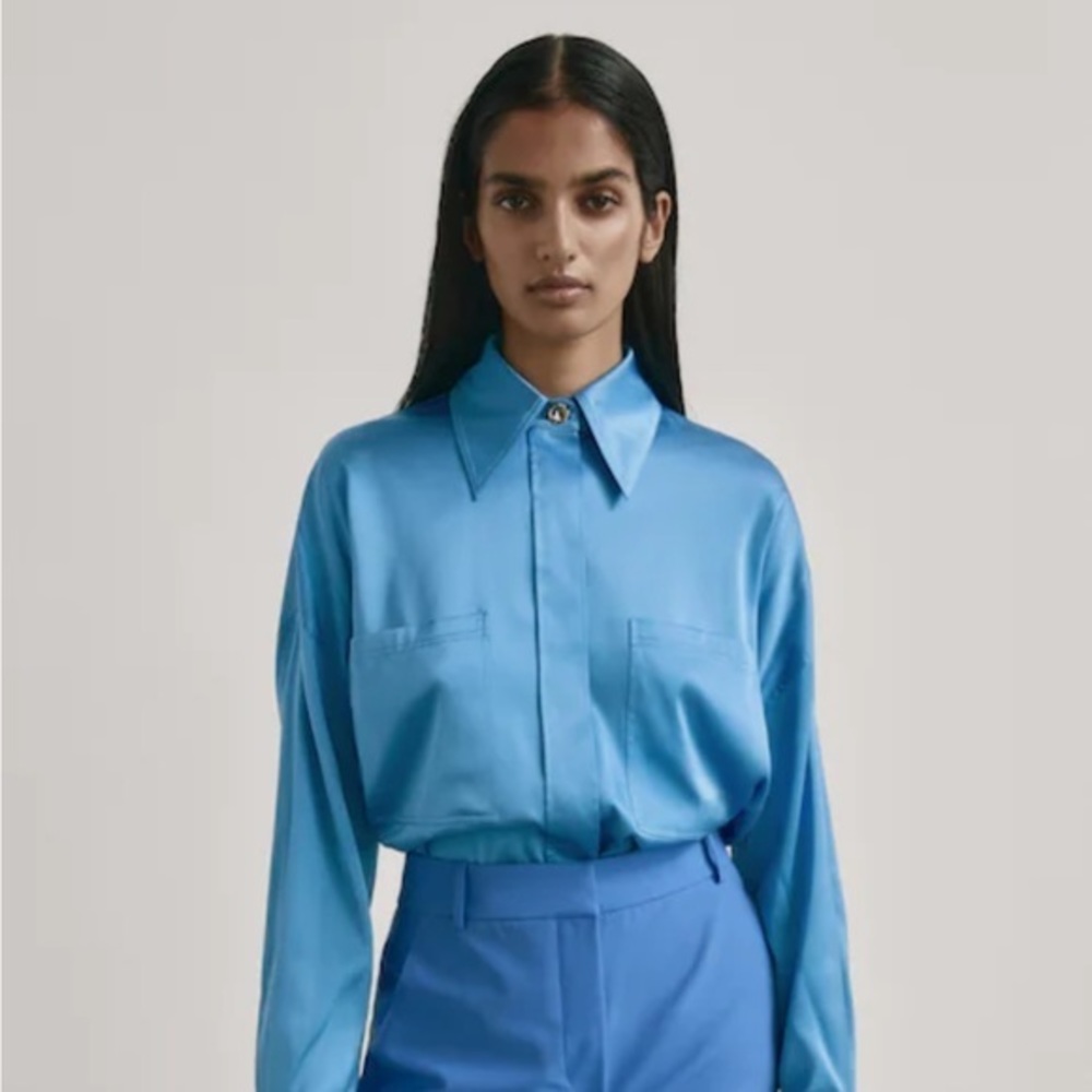 Massimo Dutti Blue Satin Blouse
